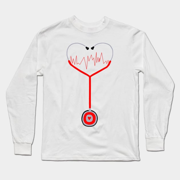 Heartbeat Stethoscope Long Sleeve T-Shirt by Art by Deborah Camp